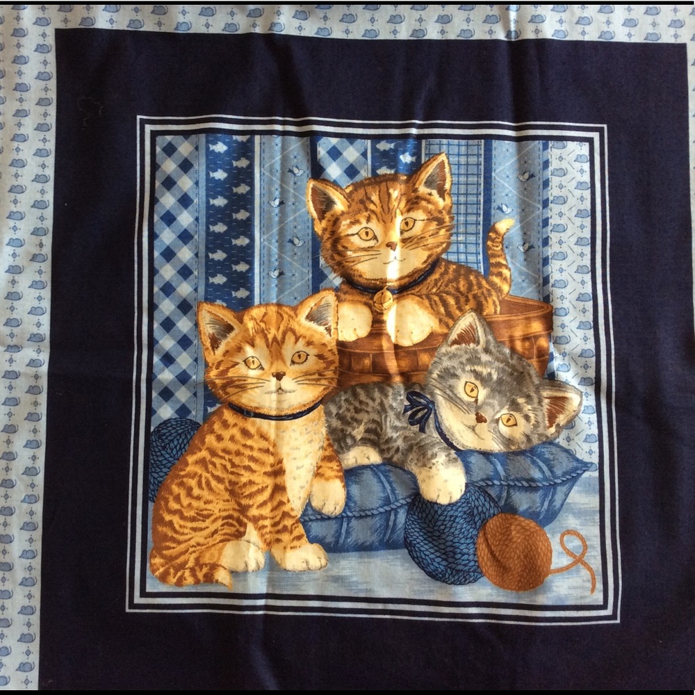 Cotton fabric good for 2 small pillow case covers cute kittens design